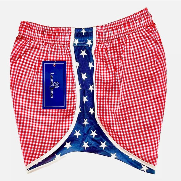 Lauren James Pants - NWT! NEW! LAUREN JAMES SHORTIES RED GINGHAM BLUE STARS USA SHORTS WOMENS SIZE XS
